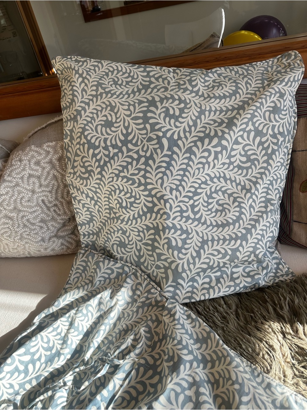 PINE CONE HILL (pair) Blue and White Botanical Euro Shams